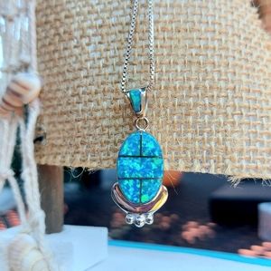 Sterling Silver Blue Lab Created Opal Pendant